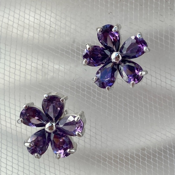 STERLING Silver & Purple Cubic Zirconia Earrings - Picture 12 of 13